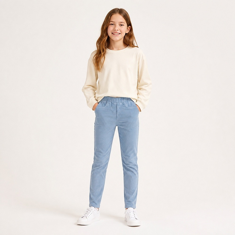 Mini Boden Girls Size 12 Light Blue Corduroy Pull On Pants Slim Straight Leg